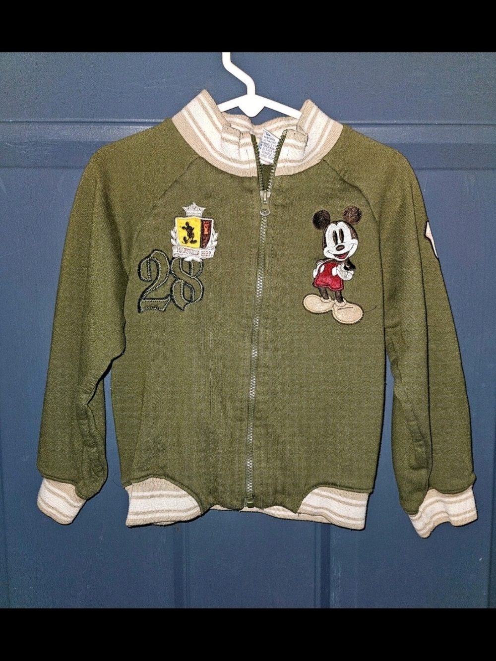 Kids Disney Olive Green Zip-Up Jacket with Mickey Patch